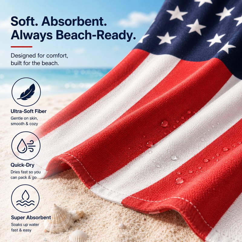 American Flag Beach Towel for Summer Travel – Quick-Dry Soft