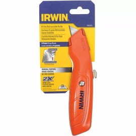 IRWIN UTILITY KNIVE RETRACTABLE HIGH-VIS ORANGE BOX CUTTER W/3 BLADES 3836814