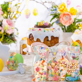 Easter Treat Bags, 100 PCS 5x11 Inch Easter Cellophane Treat Bags Clear Easter Candy Bags Plastic Easter Egg Cello Bags Easter Goodie Gift Cookies Bags with Twist Ties for Easter Party Favors Supplies
