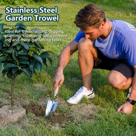 Berry&Bird Garden Tool Set 3 Pieces Stainless Steel Heavy Duty Gardening Kit Includes Hand Trowel, Hand Cultivator and Hand Fork with Wood Handle for Weeding Transplanting Digging, Ideal Garden Gifts