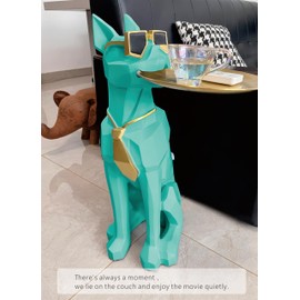 Emppgs Modern Geometric Dog Side Table – Green Resin Sculpture with Gold Accents & Sunglasses and Functional Tray Perfect for Living Room, Entryway, Office, or as Chic Home Decor Gift