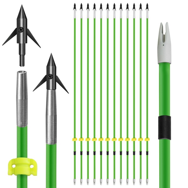 oubert 6/12 pcs 34 inch Green Bowfishing Arrows 8mm Solid