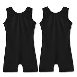 EQSJIU 2 Packs Gymnastics Leotards for Girls with Shorts Size 5-6 Little Kids Girl Leotards Solid Black Cute Girls Dance Gymnastics Biketards Unitards 5-6 Years