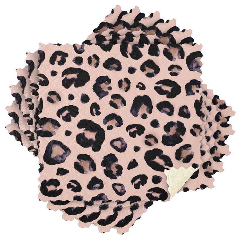 Paños de cocina con estampado de leopardo rosa y negro,