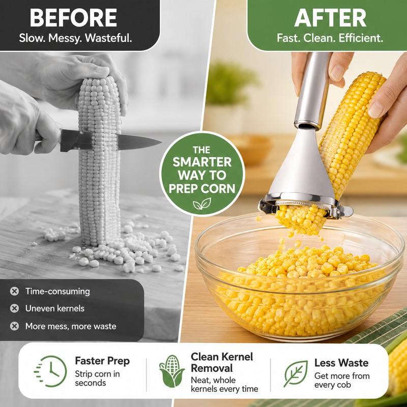 Stainless Steel Corn Peeler for Fast Kernel Removal – Serrated
