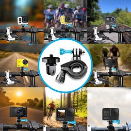 MiPremium Bike Handlebar Camera Mount for GoPro Hero 4 5 6 7 8 9 Black Silver Session, AKASO/Campark/YI & Other Cameras Diameter 22-32mm, 360 Degree Rotation & 1/4-20 Camera Mount Adopter