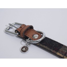 Rosewood Luxury Leather Dog Collar, 16-20inch, tartan tweed check