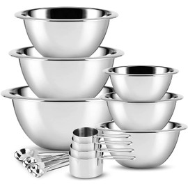EATEX Stainless Steel Mixing Bowls with Measuring Cups & Spoons Set of 14 - Dishwasher Safe Nesting Mixing Bowl Set for Cooking, Baking & Meal Prep Non-Slip Premium Bowls