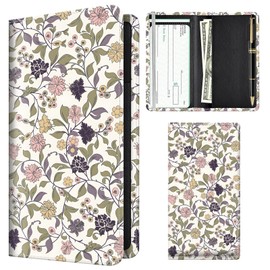 APVDSH Checkbook Cover for Personal Checkbook, Cute Pu Leather Check Book for Women & Men, Slim Checkbook Holder with Pen Holder and Built-in Clear Plastic Divider, Purple Vine