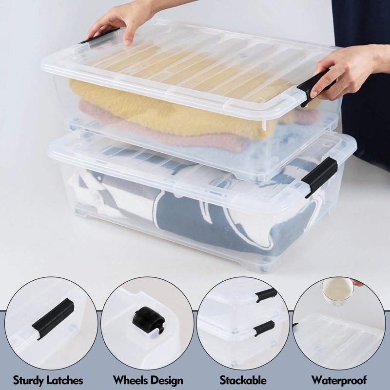 Yuright 20 L Clear Plastic Under Bed Storage Box Container,