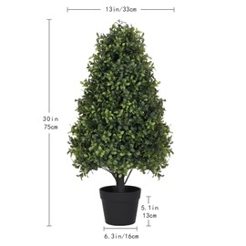 Azoco 2.5ft Topiary Trees Artificial Outdoor 30 inch, Faux Boxwood Plants Outdoor, Cone Artificial Trees with Pot (Indoor/Outdoor) - Set of 2