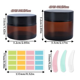 Jiayaus 8PCS Amber Glass Jars, 30ml/60ml Cosmetic Jars Containers with Inner Liners and Lids, Refillable Travel Pots, Sample Pots with Label Squeegees Suitable for Cosmetics, Lotions, Creams