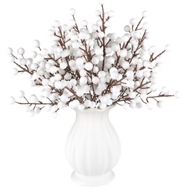 Rowfad 40 Pcs Artificial Berry Stems Branches, Christmas White Faux Holly Berries Picks Ornaments for Christmas Tree Wreath DIY Craft Decorations Holiday Home Decor (40, White)