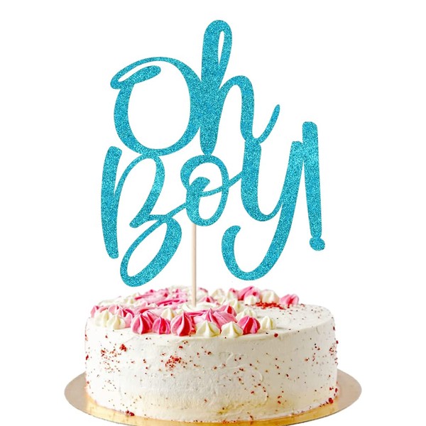 AROKIPPRY Oh Baby - Decoración para tartas, decoración de tartas de fiesta de bebé, bautizo de bebé o revelación de género de bebé, decoración de pastel de fiesta de regalo dorado (oh niño (azul)