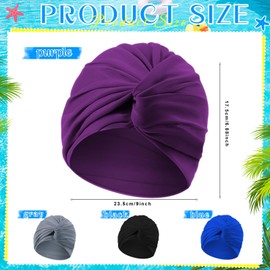 Shyyween 4 Pieces Swim Caps for Women Polyester Turban Strong Non-Slip Swimming Hat Elastic Swimming Pool Cap for Long and Short Hair (Black,Blue,Gray,Purple)