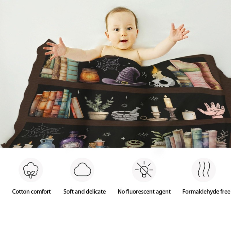 Witch Blanket, Spooky Skulls Black Cat Witches 40 x 50