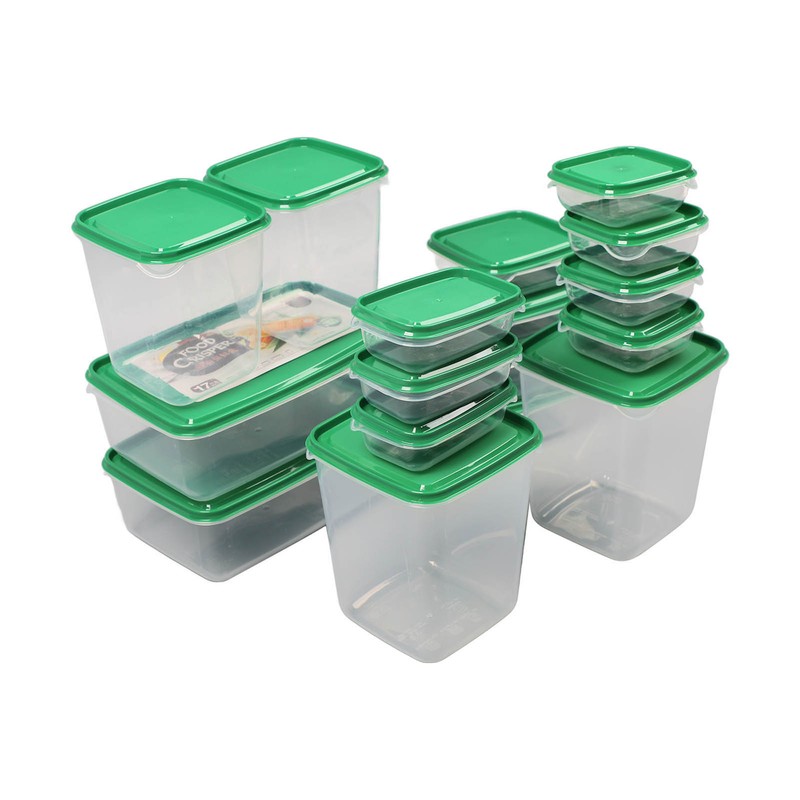 17PCS Food Container Green Fridge Bins Food Grade Plastic Leakage