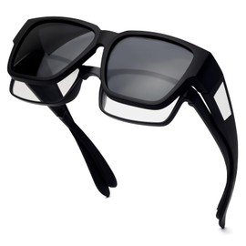 Face Shadow Polarised Over Sunglasses Over Normal Glasses Men's UV400 Protection, Over Glasses for Glasses Wearers, Ultra Light Driving, Fishing, N1-black frame/grey lens