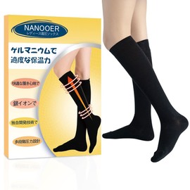 [NANOOER] 1足組 着圧ソックス レディース 靴下 段階着圧 加圧 弾性ストッキング 女性用 ハイソックスひざ下 仕事用 看護師 スポーツ フィットネス (ブラック,M)