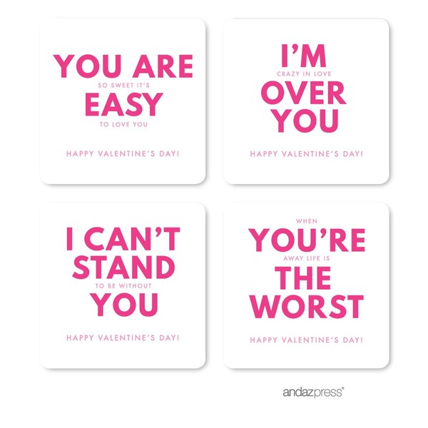 Andaz Press Funny Witty Valentine's Day Labels Stickers, Square, Fuchsia and Red on White, 40-Pack