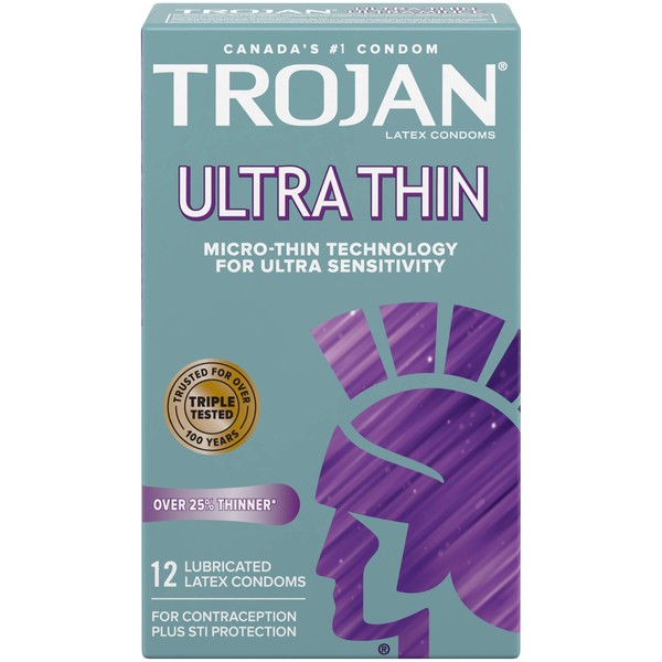 TROJAN Sensitivity Ultra Thin Lubricated Latex Condoms, Micro-Thin Ultra Sensitive Condoms, 12 Count
