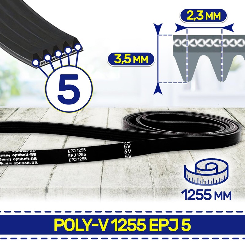 V-belt washing machine Poly-V 1255 EPJ 5 with the original