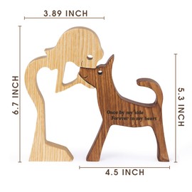 SENSUNIQ Dog Memorial Gifts, Cat Memorial Gifts, Wooden Carving Men and Dog Figura, Once by My Side Forever in My Heart - Sympathy Keepsake Dog Mom, Dog Dad for Loss of Pet (Dog and Woman)