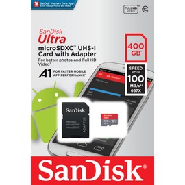 SanDisk Ultra 400GB microSDXC memory card + adapter up to 100 MB / s, Class 10, U1, A1
