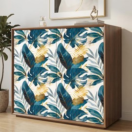 ReWallpaper Botanical Peel and Stick Wallpaper Teal Tropical Leaf Wall Covering for Living Room Office Entryway Powder Room Bedroom Accent Wall Removable Self Adhesive Palm Wallpaper 17.5in X 23ft