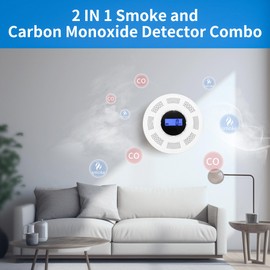 GiiHoo Smoke and Carbon Monoxide Detector Combo Powered by Battery, 2 in 1 CO & Smoke Alarm with LED Warning Light Indicators for Home, Travel, RV, Garage