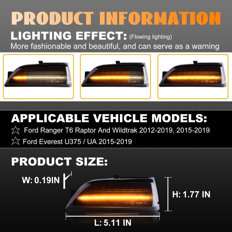 Nrgedzam 2PCS Sequential LED Side Mirror Marker Light fit For