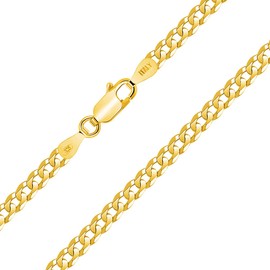 PLANETYS - Flat Curb Chain Diamond-Coated 925 Sterling Silver 18 Carat Gold-Plated Chain Necklace - 3.3 mm Wide Various Lengths: 40-45-50-55-60-65-70 cm, Sterling Silver, Diamond