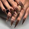 Press on Nails Long Stiletto Fake Nails with Brown Leopard