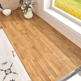 Skyblur Light Brown Butcher Block Contact Paper for Countertops Waterproof Wood Grain Wallpaper Self Adhesive Wood Planks Look Contact Paper Wooden Vinyl Wrap for Kitchen Bathroom Counter 15.7" x 118"