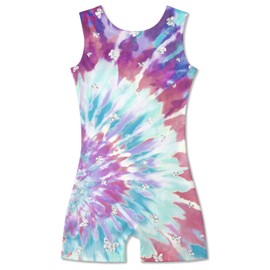 TUONROAD Gymnastics Wear for Child Tie-dye Biketard Leotard Cute Butterflies Unitard Clothes Girls Tight Sports Dance Outfits Kids Soft Crewneck Tutu Dress 9-10 Years