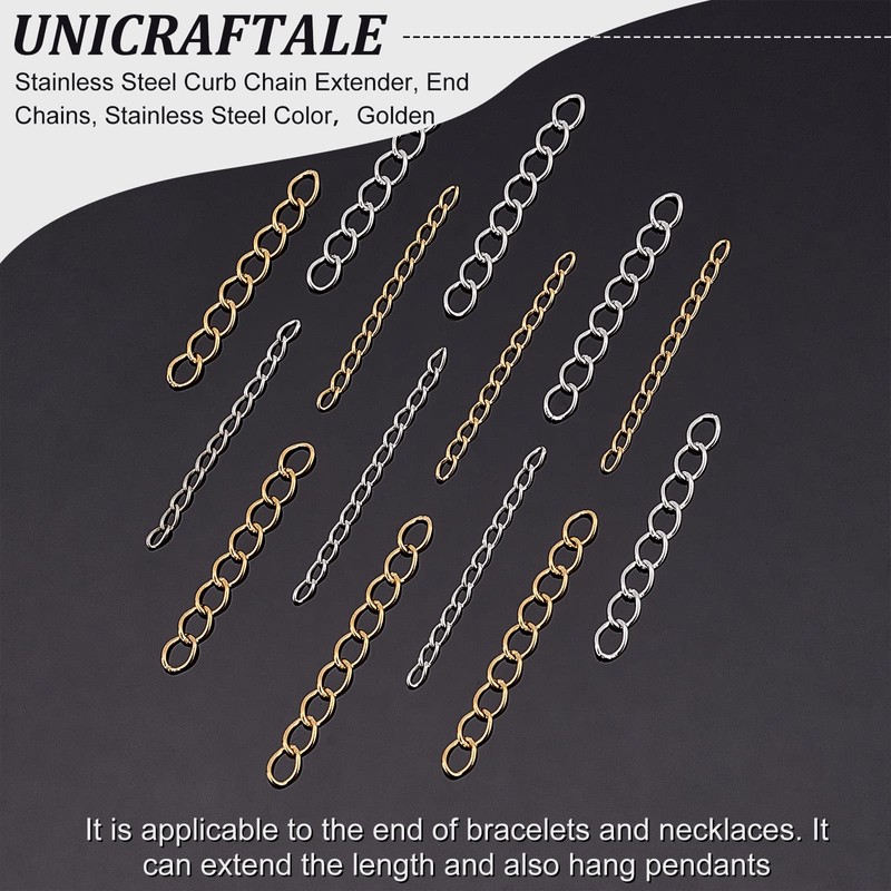 UNICRAFTALE 120 Pieces 25 mm Long Stainless Steel Chain Extension