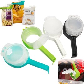 SORNEICDR 4pcs Bag Clip with Pour Spout, Seal and Pour Bag Clip, Snack Clips that Pour, Food Storage Bag Sealing Clip, Durable Plastic Clips for Food Storage (Round, Single Size)