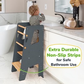 OCODILE Toddler Standing Tower - Adjustable Height Toddler Kitchen Stool Helper - Ideal Kids Kitchen Step Stool for Learning New Skills - Updated Design with Safety Feet - Gray