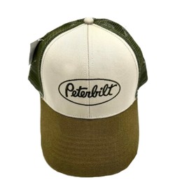 PETERBILT Motors Trucks Olive Green & Tan Brown Snapback Mesh Trucker Cap/Hat