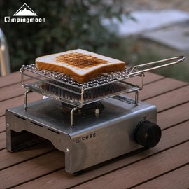 Campingmoon Camping Bread Toaster Folding Camp Stove Toaster Gas Fire BBQ Grill Portable 304 Stainless Steel Cooking Grill With Anti Scalding Mesh Fork