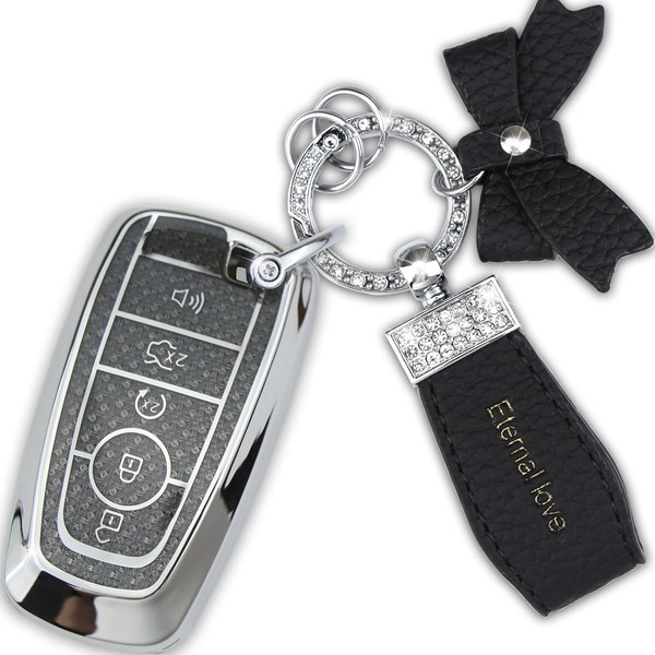 Simocky Key Fob Cover with Diamond Keychain, Compatible with Ford