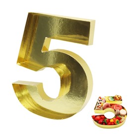 Alkiuyfv Fillable Charcuterie Number Cardboard Shaped Box Golden Color Food Furit Platter Tray Dish Plate Birtyday Party (5 style, 12inch)