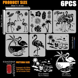 FINGERINSPIRE 6PCS Flamingos Scenes Stencils for Painting with Brush 2 Sizes Reusable Animal Birds Sea Template Hollowed Coco Flower Pineapple Stencil Plastic PET Animal Theme Template for DIY Decor