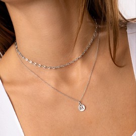 SINGULARU - Mini Medallion Letter Silver - Initial Pendant Made of Brass with Rhodium Coating - Pendant Letter A - Z - Charm Can be Combined with Necklace - Women's Jewellery, Sterling Silver, No