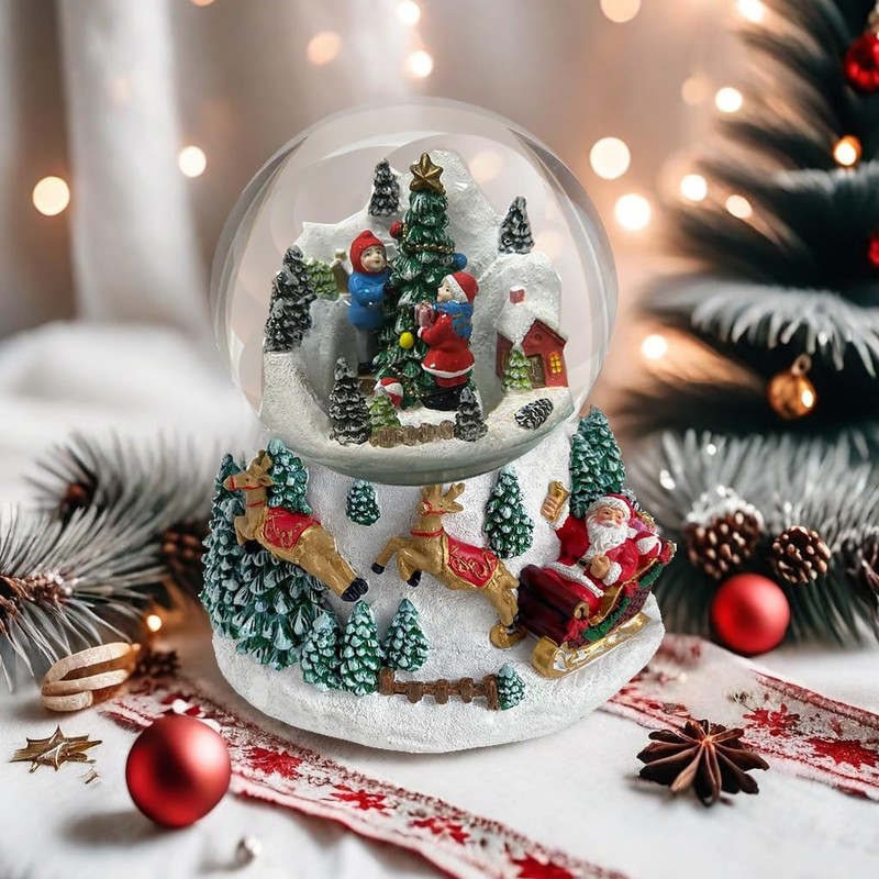Koncenttop Christmas Snow Globe, 130mm Snow Globe Christmas, Rotating Musical