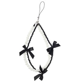 Reownest Phone Charm Bracelet, Cute Bow Chain with Aesthetic Design Beads, Universal Phone Wrist Strap Keychain Accessories for Bags, Camera, Decoration - Black+White