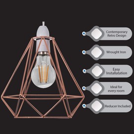 Giggi Rose Gold Cage Metal Basket Ceiling Light Shade, Wrought Iron Ceiling Fitting Light & Industrial Style Ring Light for Indoor and Metal Basket Pendant Light Shade with lamp Shade Reducer Ring