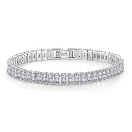 Tennis Bracelet Platinum Plated | 925 Sterling Silver Clasp | Sparkling premium Rectangle Cubic Zirconia Crystals | For Women | Gift Boxed for Birthday Anniversary Valentine (White CZ Crystal)