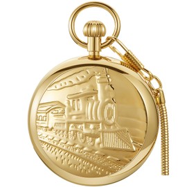 Alwesam Copper Pocket Watch Automatic Mechanical Self-Wind Movement Antique Luxury Watch with Chain & Box(88-A-Gold)