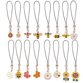 LEGENTLISUR 16Pcs Bee Flower Phone Charms Cute Alloy Enamel Cell Phone Strap for Bag Camera Keychain Wallet Pendants Decor
